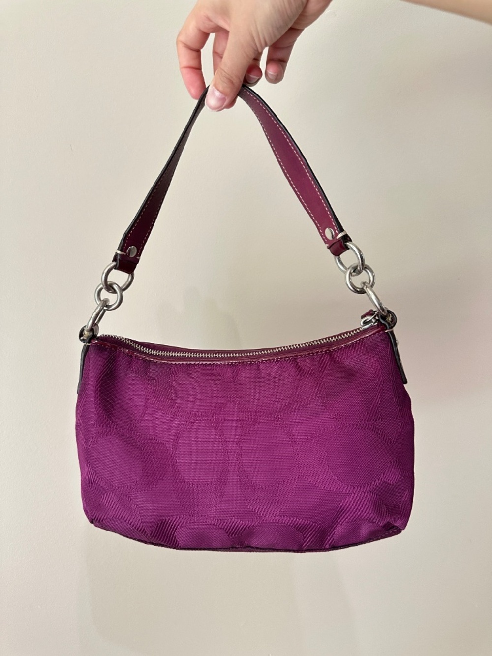 Vintage Y2K Coach Purple Signature Nylon Hobo Shoulder Bag F15233 - Picture 4 of 12
